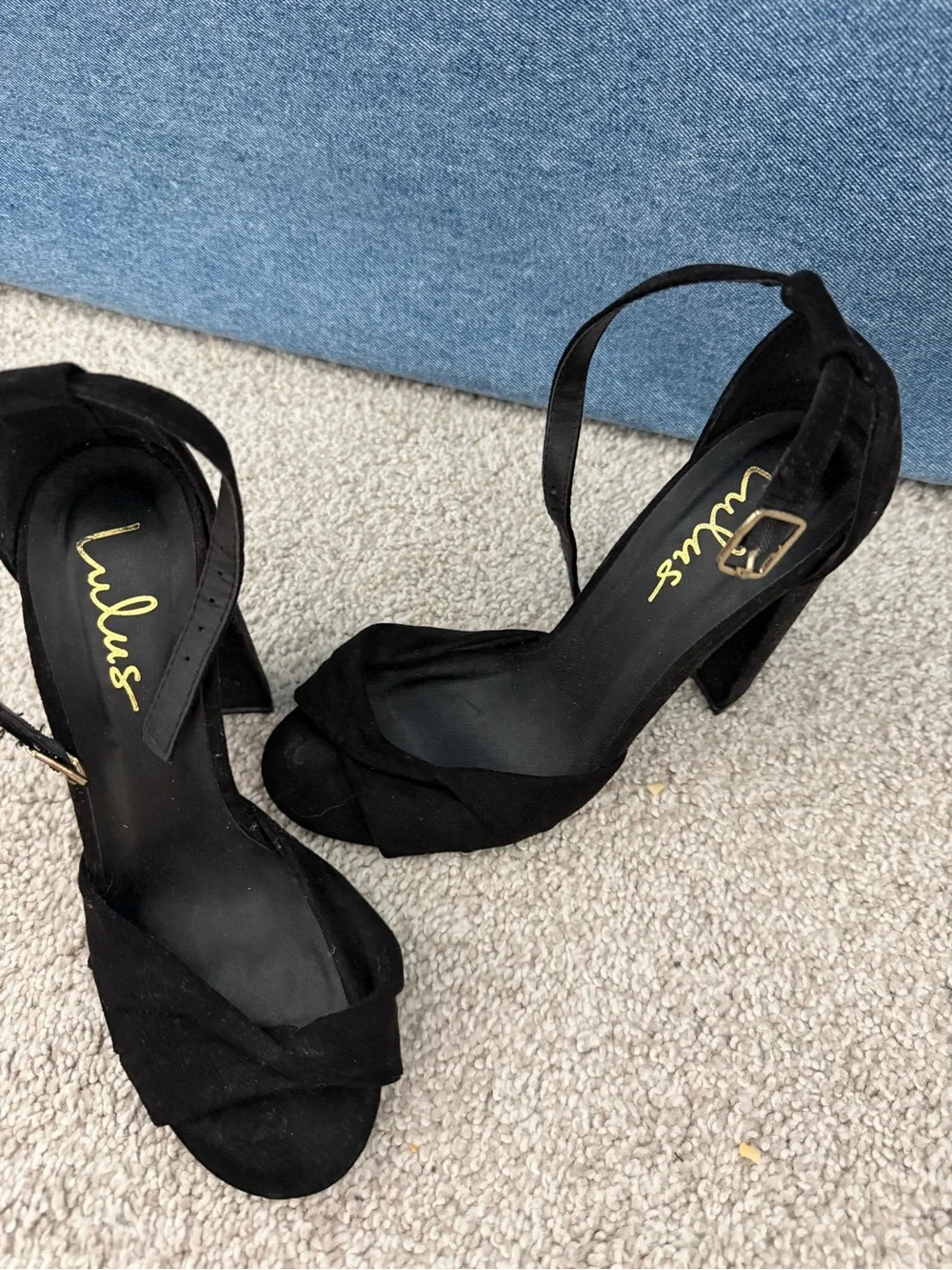 Lulu's Black Suede Knot Front Block Heel Sandals